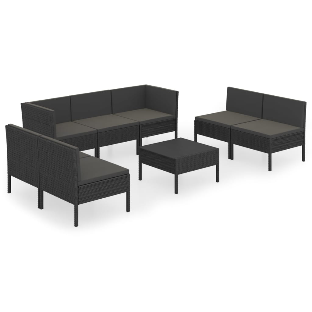 vidaXL Set mobilier de grădină cu perne, 8 piese, negru, poliratan