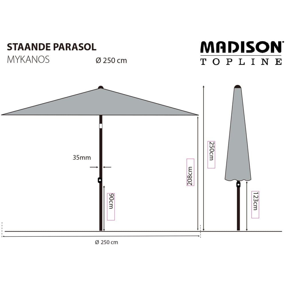 Madison Umbrelă de soare "Mykanos", 250 cm, ecru