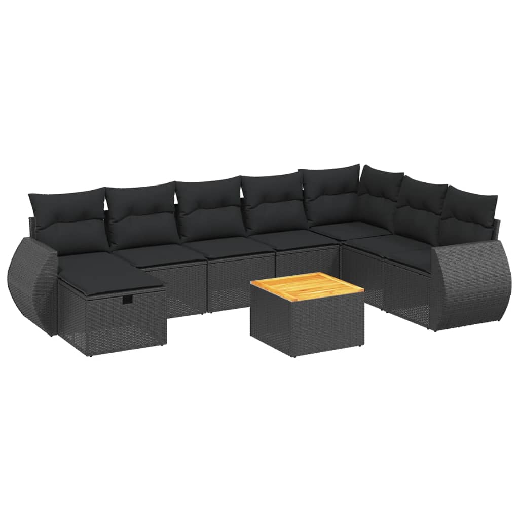 vidaXL Set mobilier de grădină cu perne, 9 piese, negru, poliratan