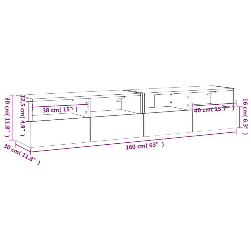 vidaXL Comodă TV de perete, 2 buc., stejar maro, 80x30x30 cm, lemn