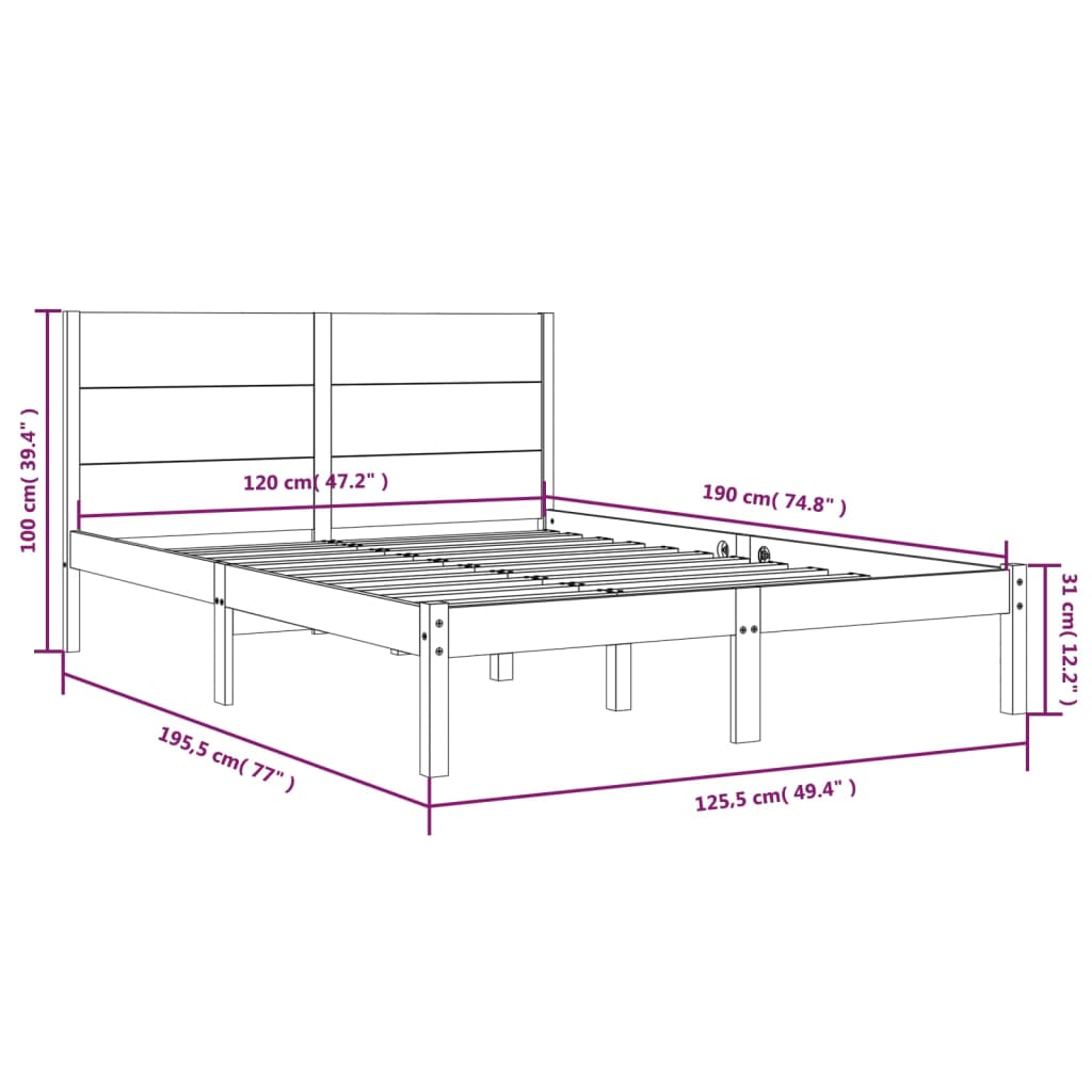 vidaXL Cadru de pat mic dublu, maro miere, 120x190 cm, lemn masiv