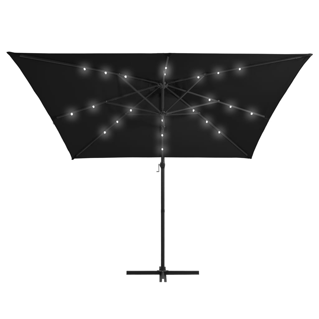 vidaXL Umbrelă suspendată cu LED și stâlp din oțel, negru, 250x250 cm