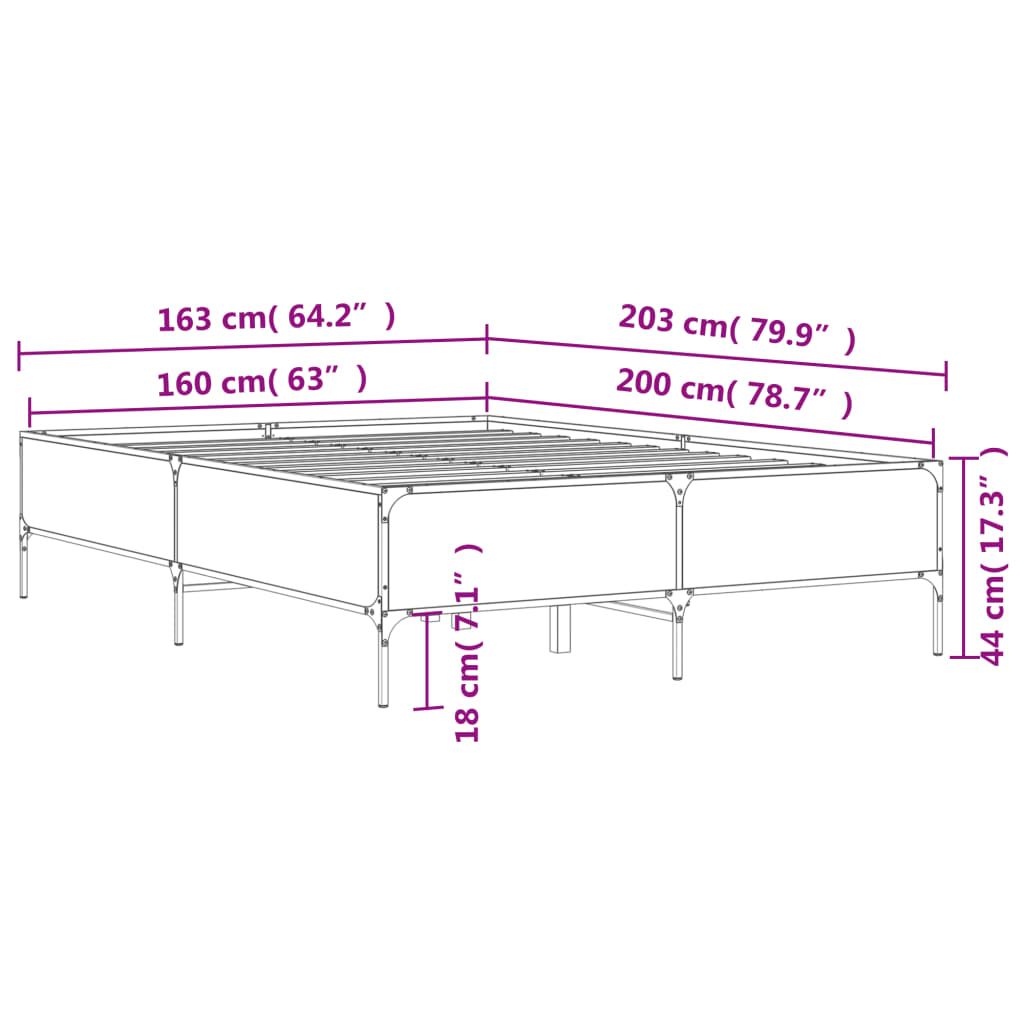 vidaXL Cadru de pat, gri sonoma, 160x200 cm, lemn prelucrat și metal