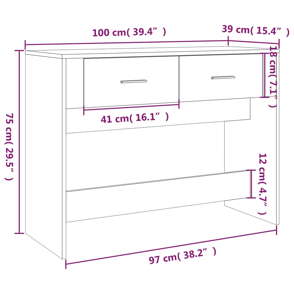 vidaXL Măsuță consolă, stejar fumuriu, 100x39x75 cm, lemn prelucrat