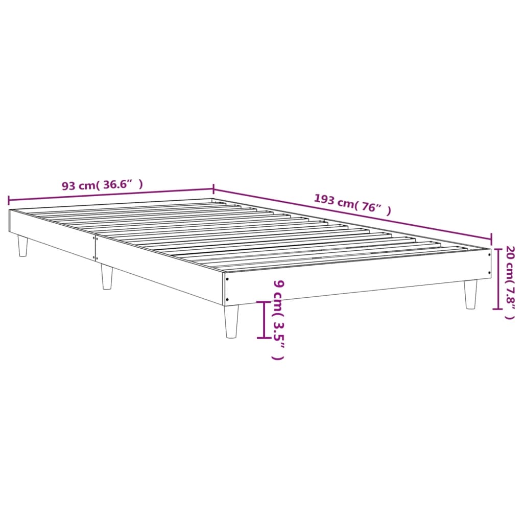 vidaXL Cadru de pat, negru, 90x190 cm, lemn prelucrat