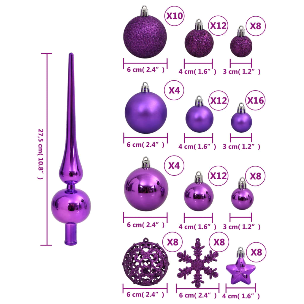 vidaXL Set globuri de Crăciun 111 buc., violet, polistiren