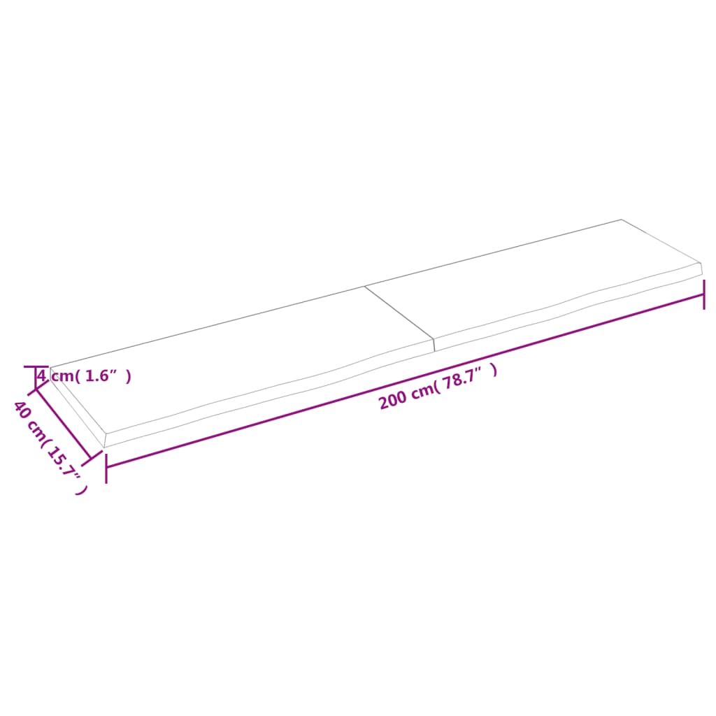 vidaXL Blat de masă, 200x40x(2-4) cm, lemn masiv de stejar netratat