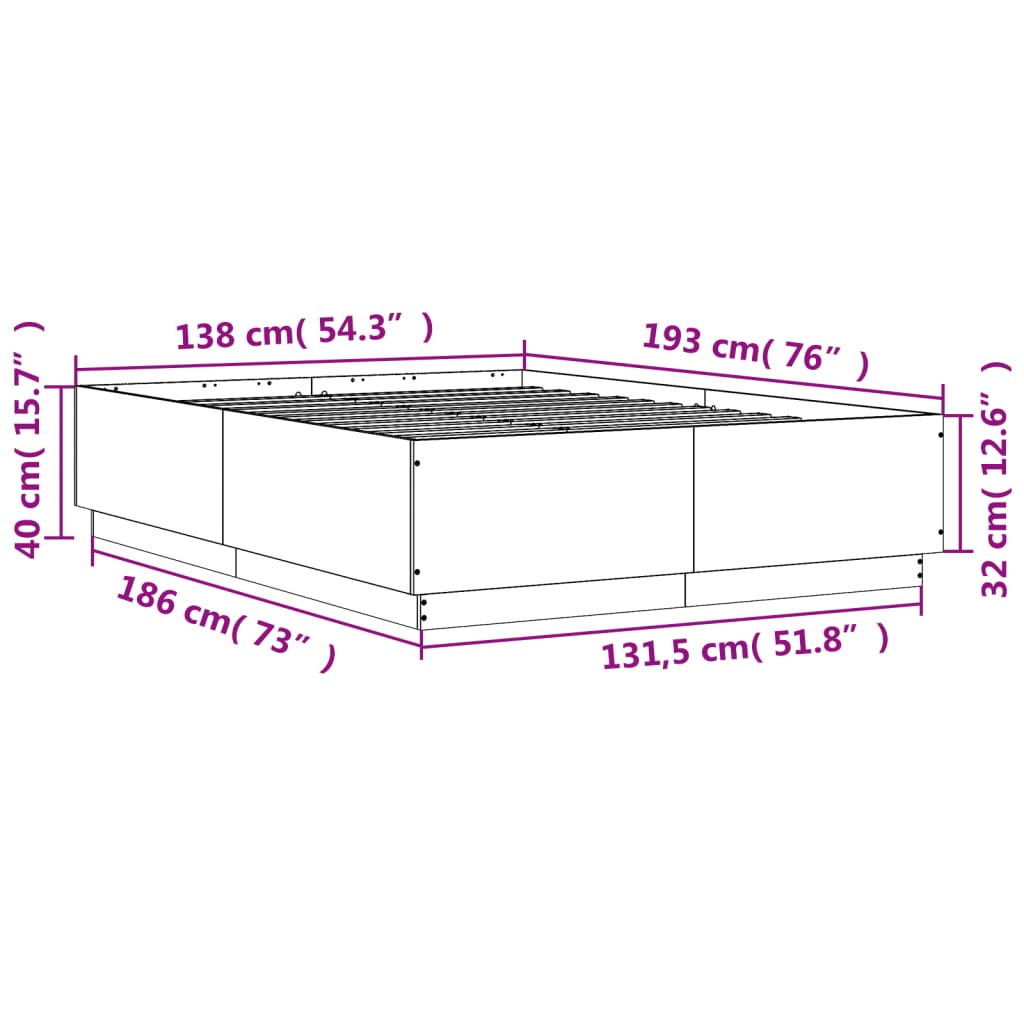 vidaXL Cadru de pat, negru ,135x190 cm, lemn prelucrat