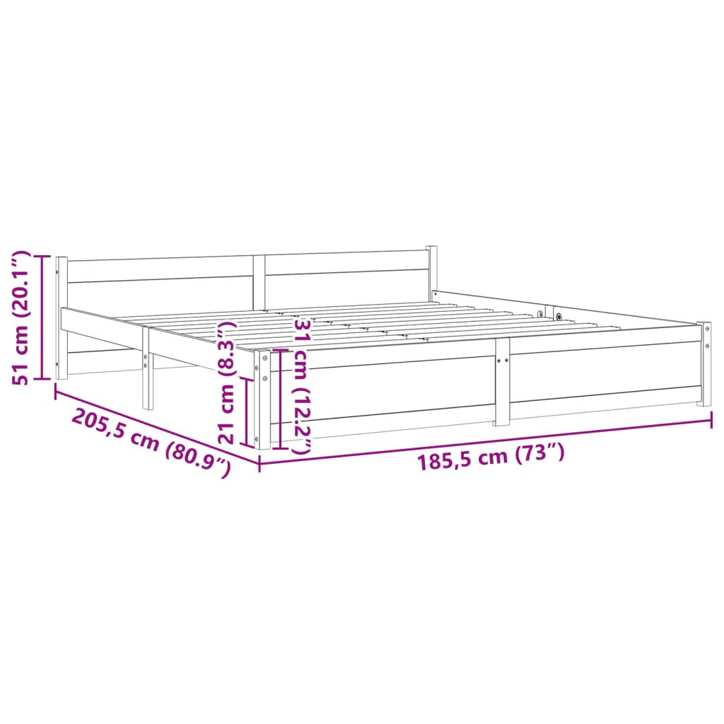 vidaXL Cadru de pat Super King, negru, 180x200 cm, lemn masiv