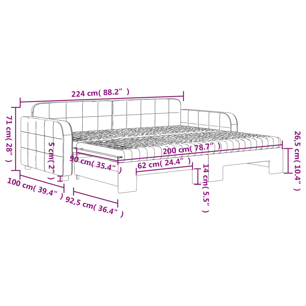 vidaXL Pat de zi cu extensie și saltele, gri închis 90x200 cm catifea