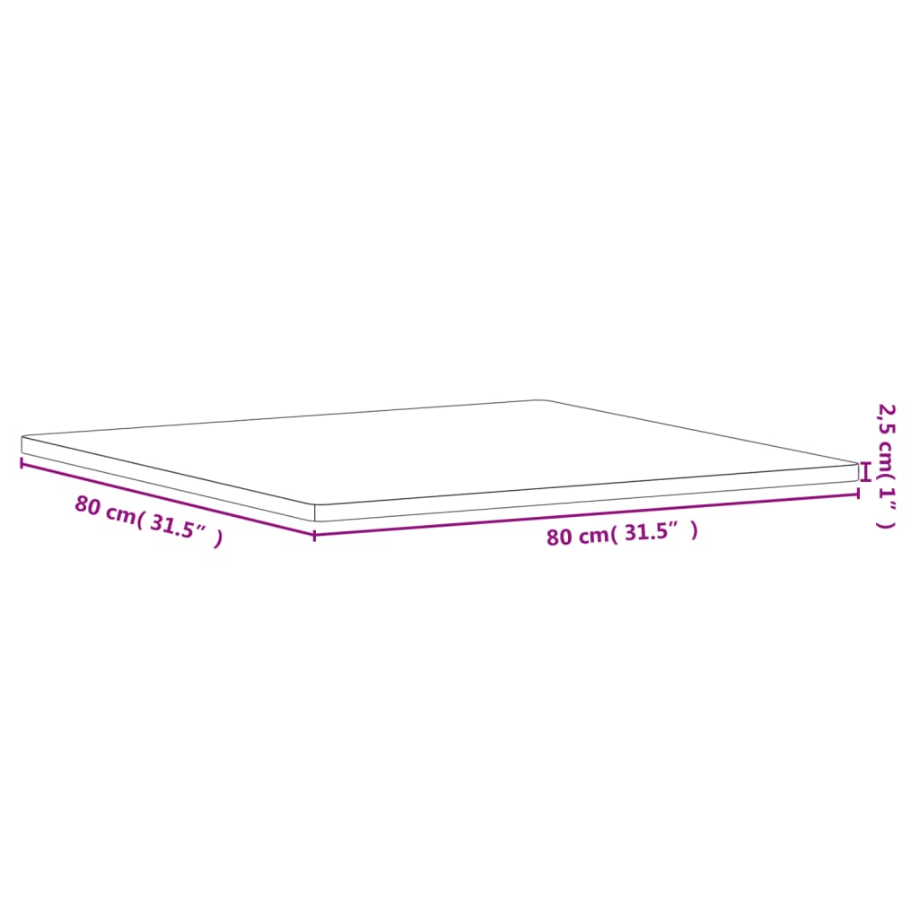 vidaXL Blat de masă pătrat, 80x80x2,5 cm, lemn masiv de fag