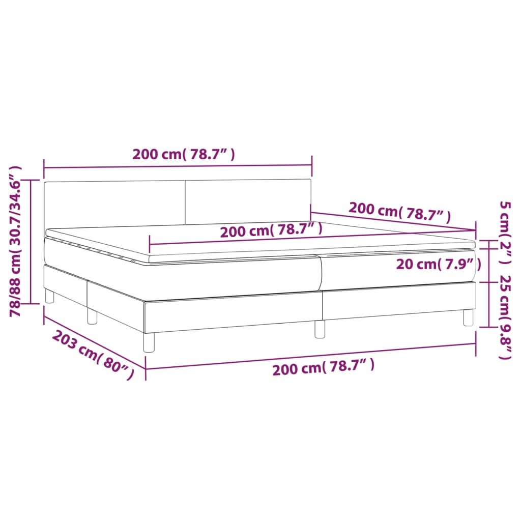 vidaXL Pat box spring cu saltea, maro închis, 200x200 cm, textil