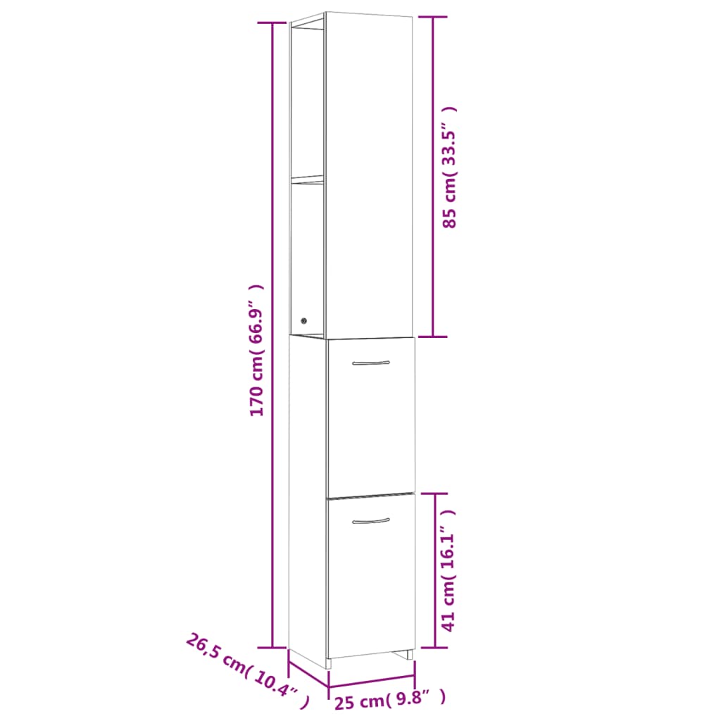 vidaXL Dulap de baie, alb, 25x26,5x170 cm, lemn prelucrat