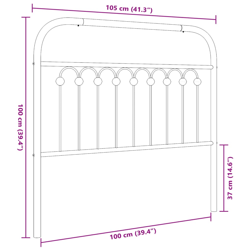 vidaXL Tăblie de pat metalică, alb, 100 cm