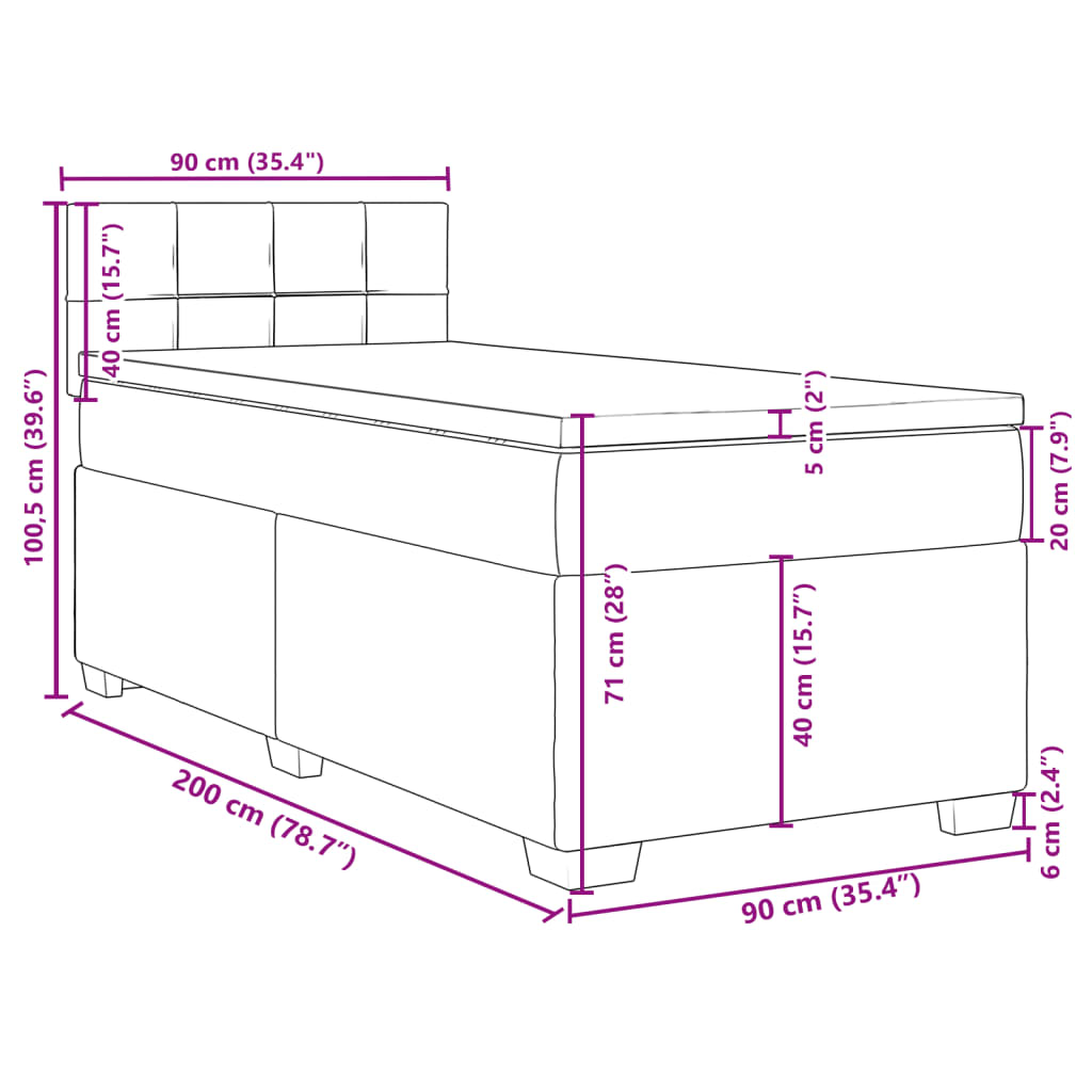 vidaXL Pat box spring cu saltea, gri deschis, 90x200 cm, catifea