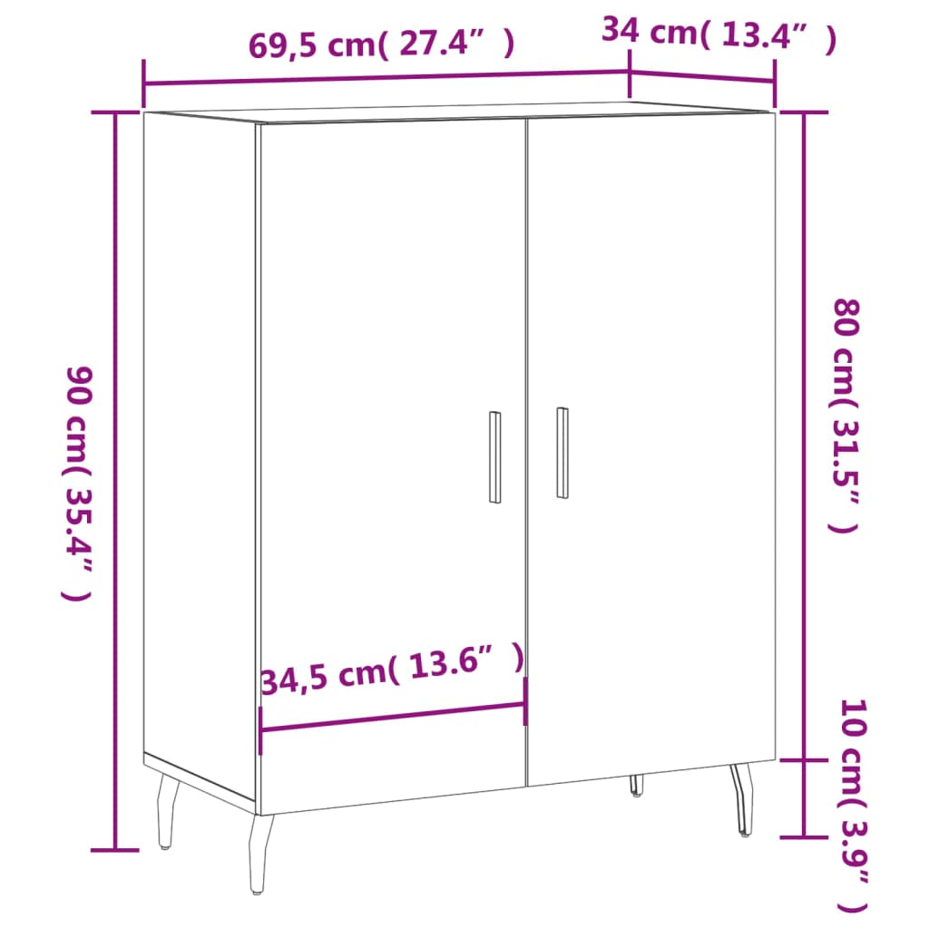 vidaXL Dulap, gri beton, 69,5x34x90 cm, lemn compozit