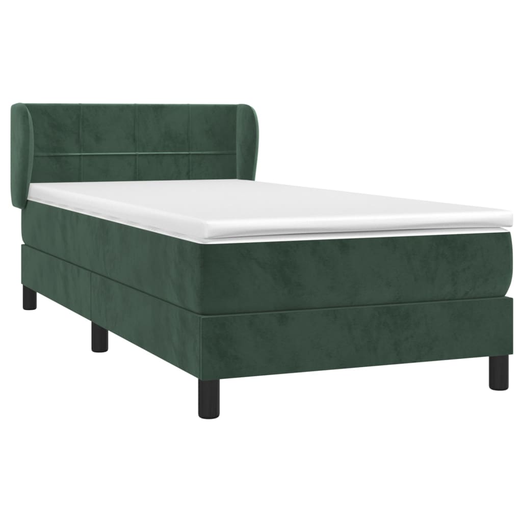 vidaXL Pat box spring cu saltea, verde închis, 90x200 cm, catifea