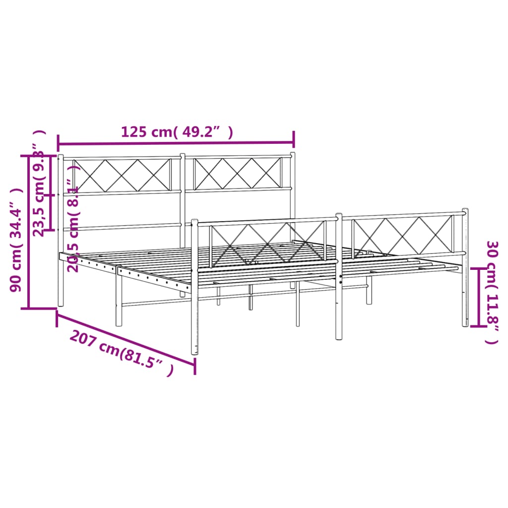 vidaXL Cadru pat metalic cu tăblie de cap/picioare, negru, 120x200 cm