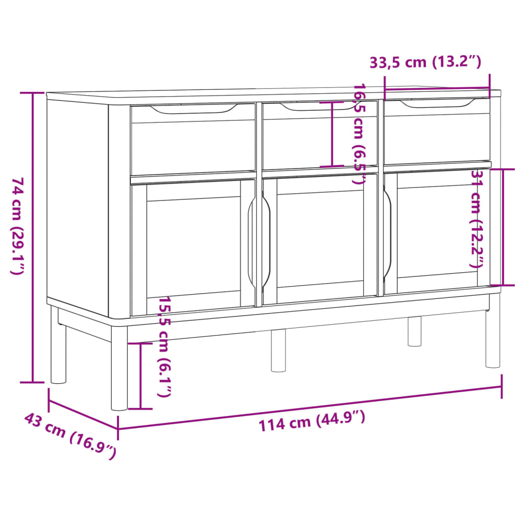 vidaXL Dulap FLORO, alb, 114x43x74 cm, lemn masiv de pin