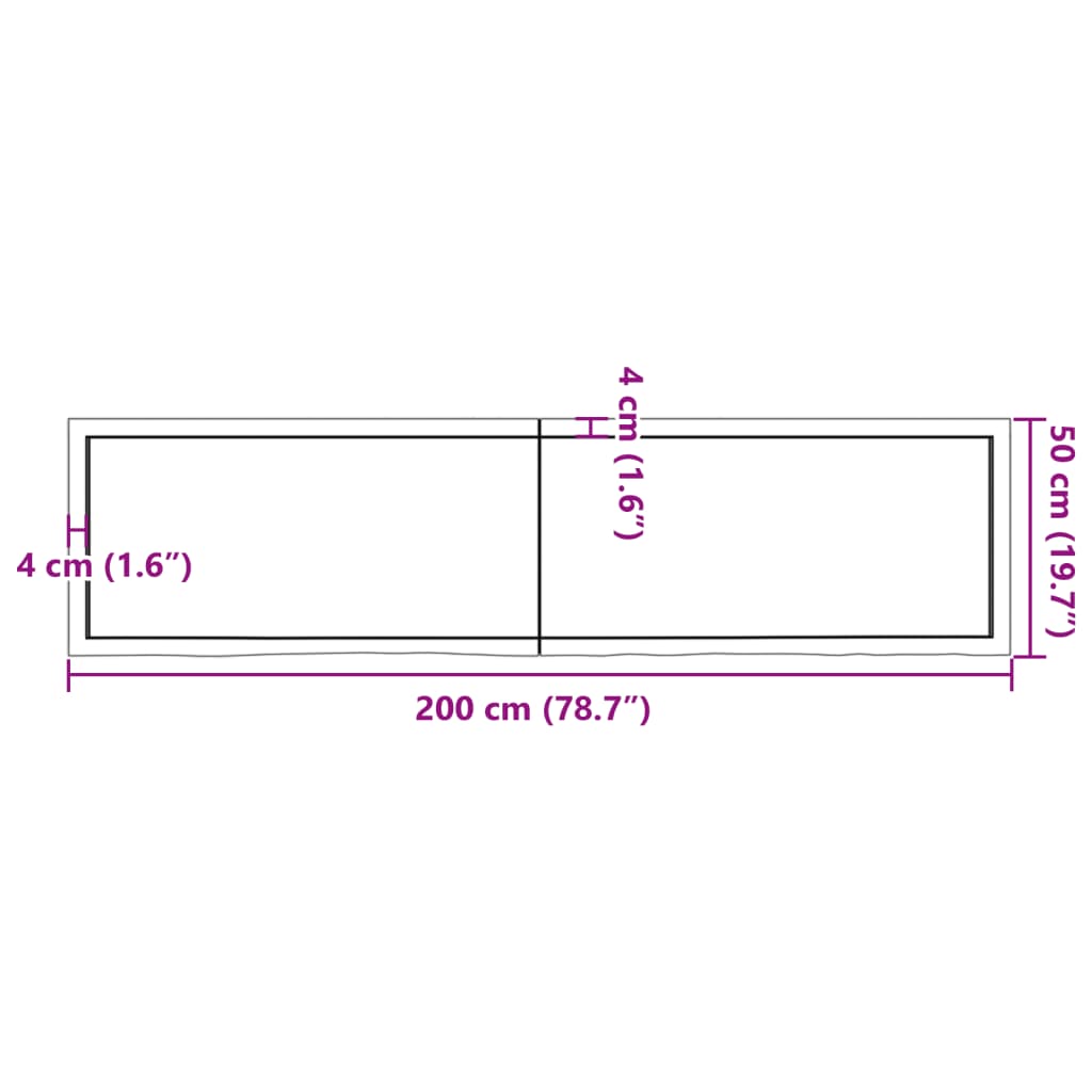 vidaXL Blat de baie, maro închis, 200x50x(2-4) cm, lemn masiv tratat