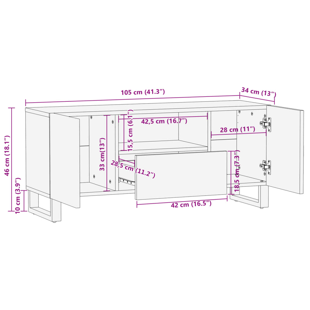 vidaXL Dulap TV, 100x34x46 cm, lemn masiv de mango