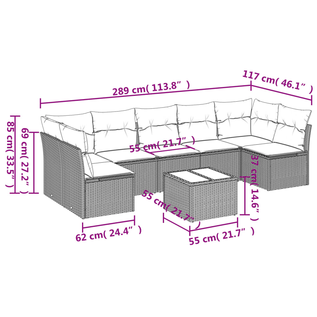 vidaXL Set mobilier de grădină cu perne, 8 piese gri deschis poliratan