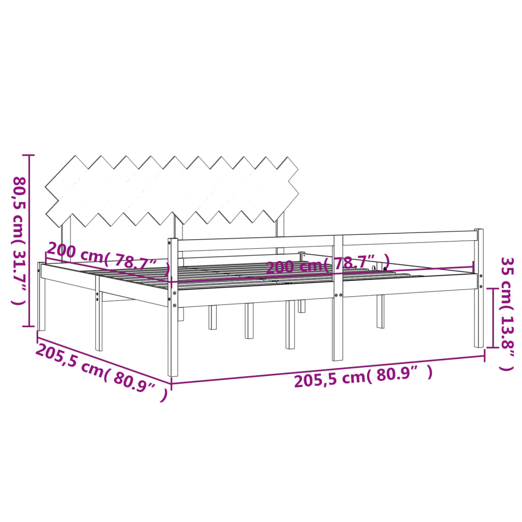 vidaXL Cadru de pat senior cu tăblie, 200x200 cm, negru, lemn masiv