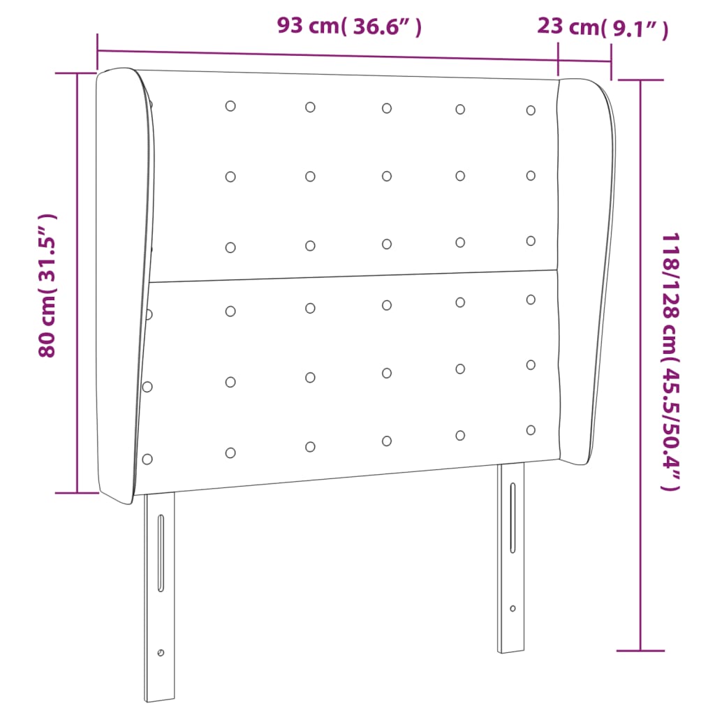 vidaXL Tăblie de pat cu aripioare, alb, 93x23x118/128 cm, piele eco