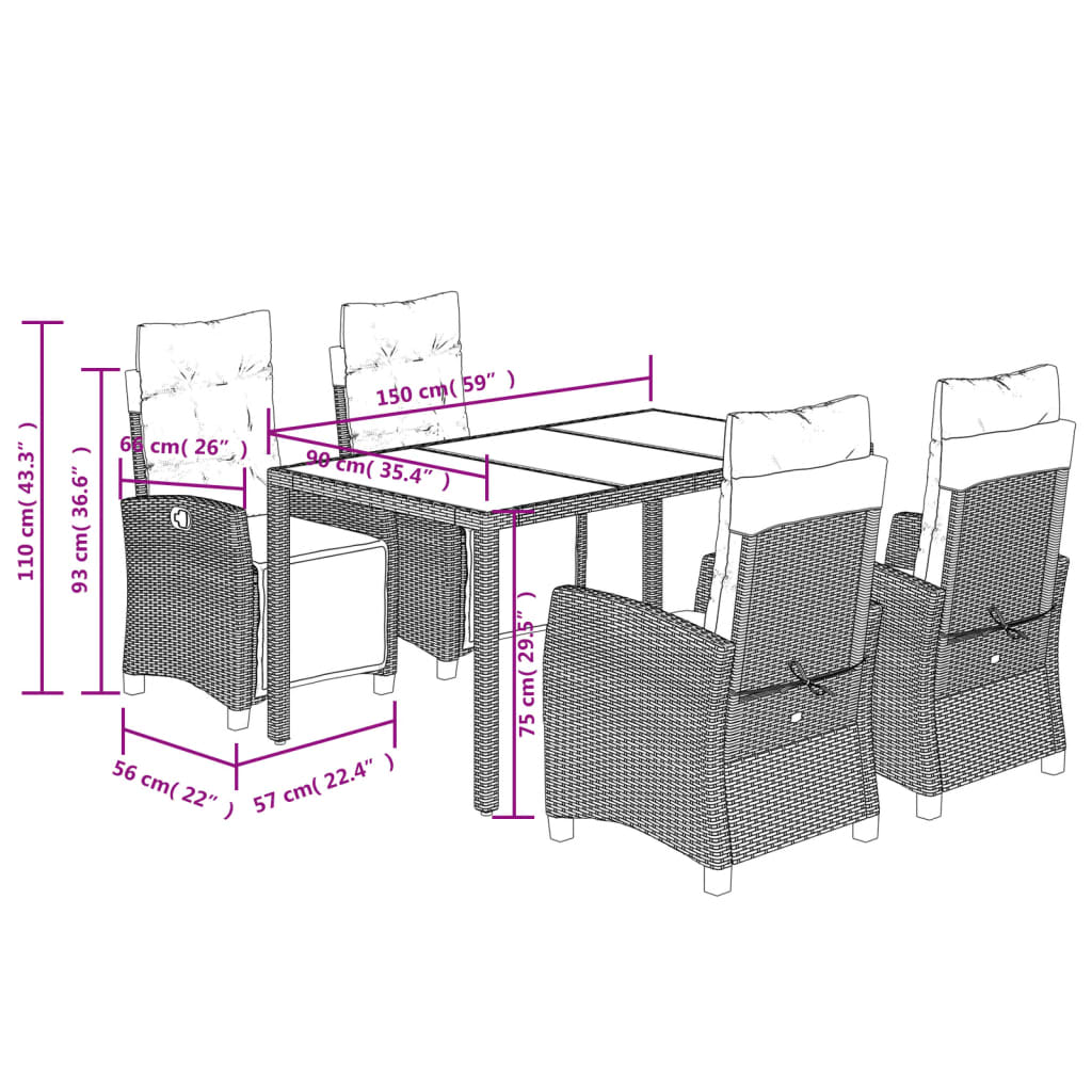 vidaXL Set mobilier de grădină cu perne, 5 piese, negru, poliratan