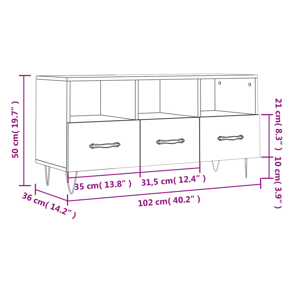 vidaXL Dulap TV stejar sonoma, 102x36x50 cm, lemn prelucrat