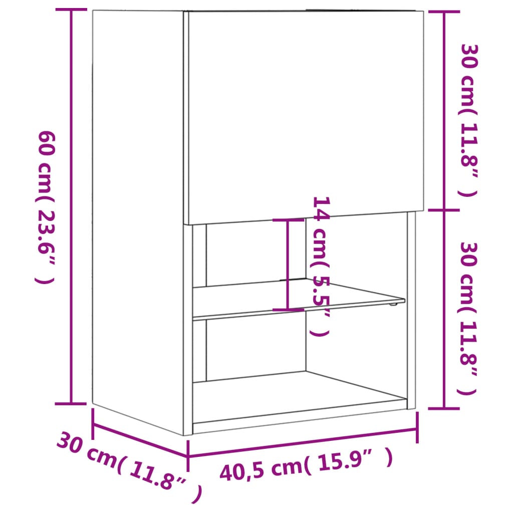 vidaXL Comodă TV cu lumini LED, alb, 40,5x30x60 cm