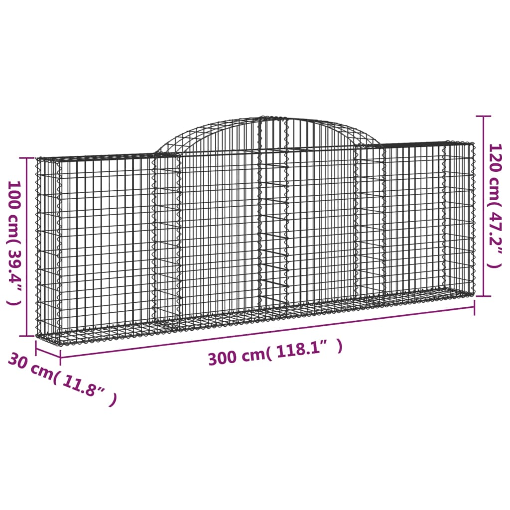 vidaXL Coșuri gabion arcuite 7 buc, 300x30x100/120 cm fier galvanizat