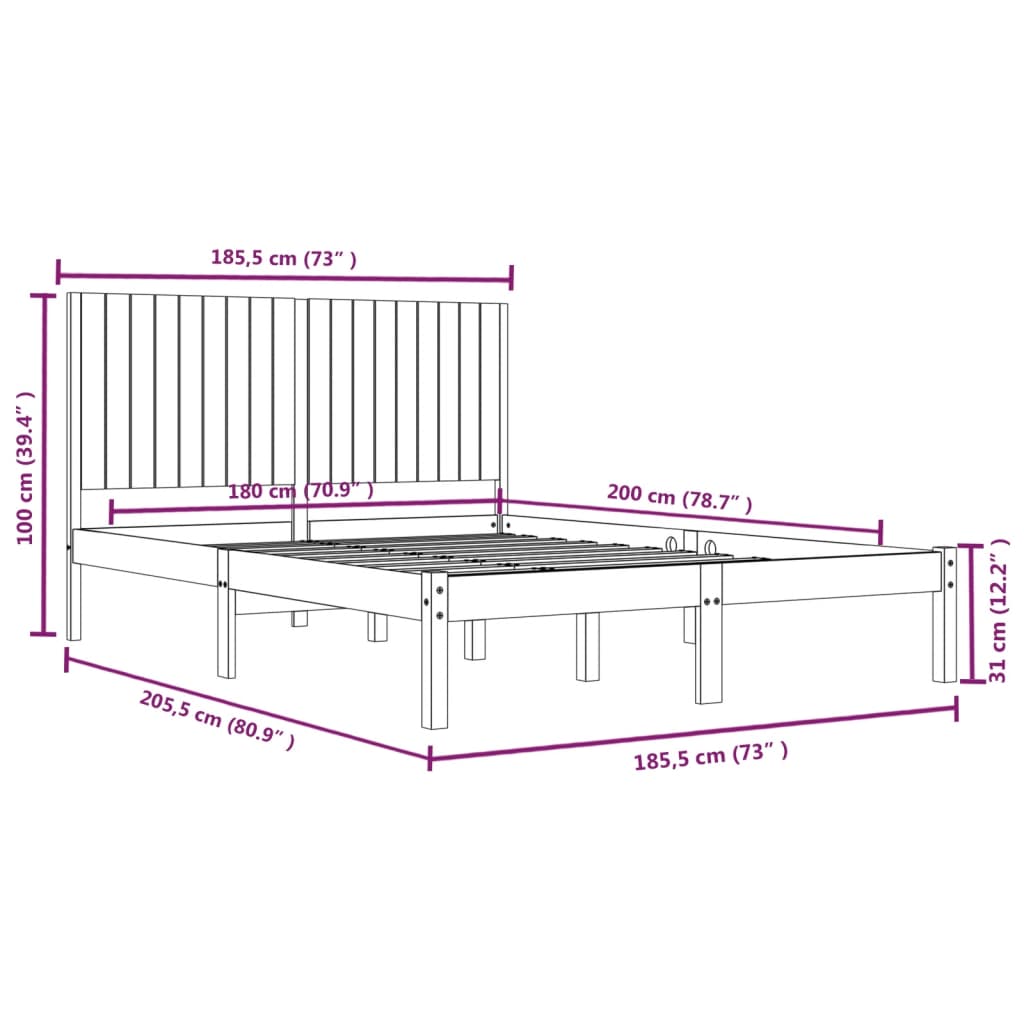 vidaXL Cadru de pat Super King, 180x200 cm, lemn masiv