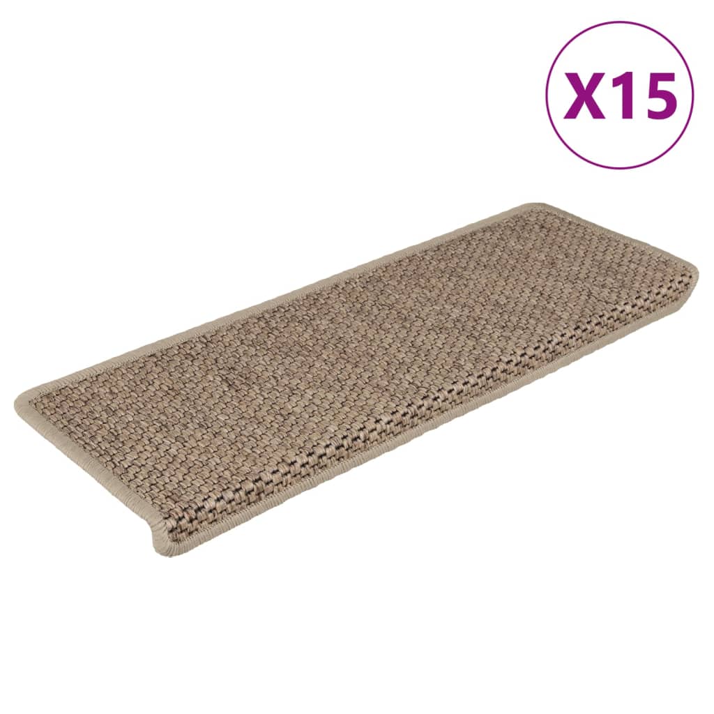 vidaXL Covorașe scări autoadezive 15buc nisipiu 65x21x4cm aspect sisal