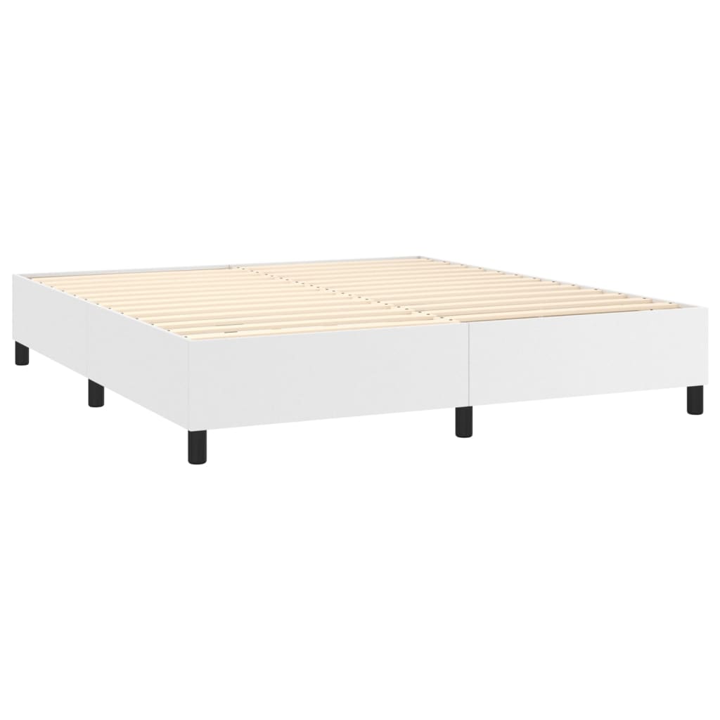 vidaXL Pat box spring cu saltea, alb, 160x200 cm, piele ecologică