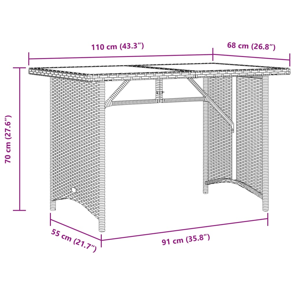 vidaXL Masă de grădină cu blat din lemn, negru 110x68x70 cm poliratan