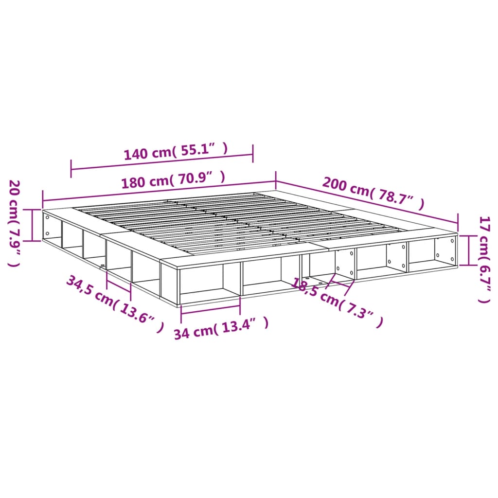 vidaXL Cadru de pat, stejar sonoma, 180x200 cm, lemn prelucrat