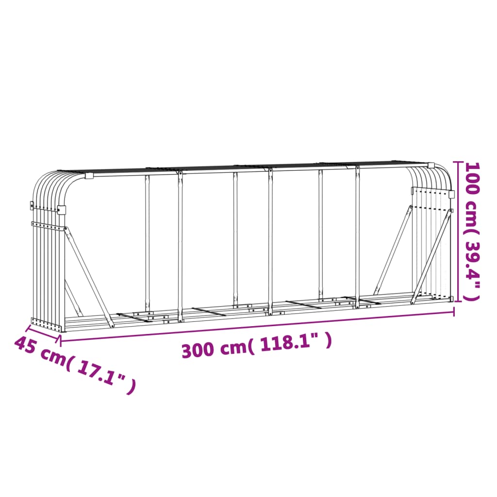 vidaXL Suport pentru bușteni, maro, 300x45x100 cm, oțel galvanizat