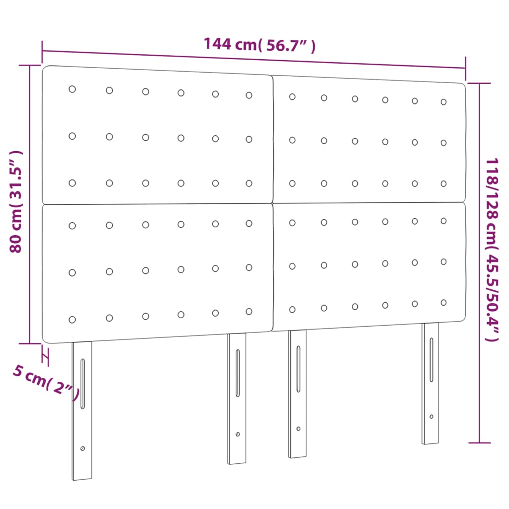 vidaXL Tăblie de pat cu LED, negru, 144x5x118/128 cm, textil