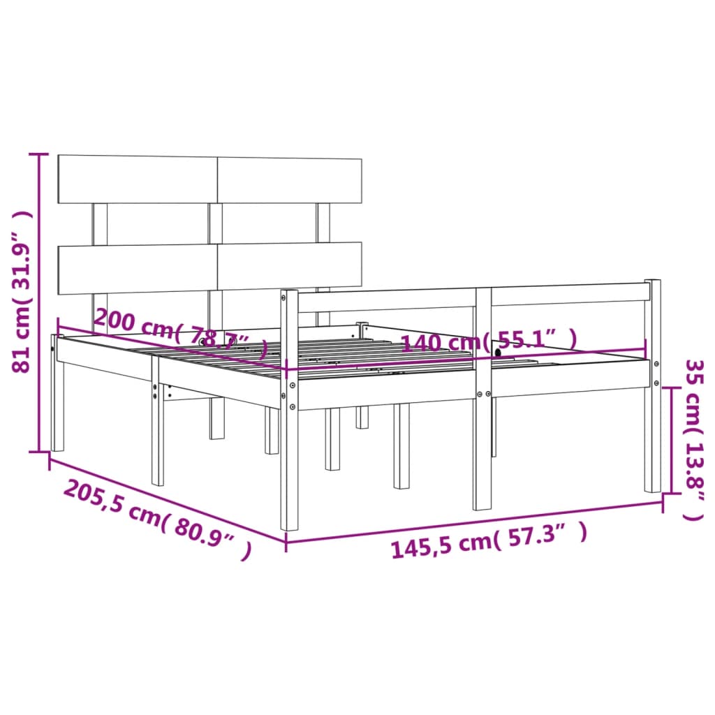 vidaXL Cadru de pat senior cu tăblie, 140x200 cm maro miere lemn masiv