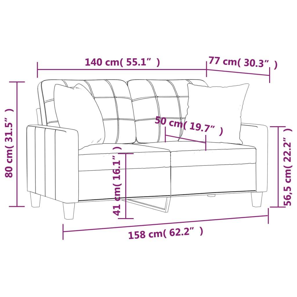 vidaXL Canapea cu 2 locuri cu pernuțe, roșu vin 140 cm piele ecologică