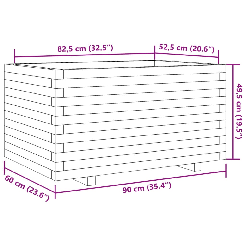 vidaXL Jardinieră de grădină, alb, 90x60x49,5 cm, lemn masiv de pin