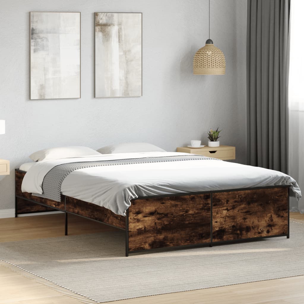 vidaXL Cadru de pat, stejar afumat 120x190 cm lemn prelucrat și metal