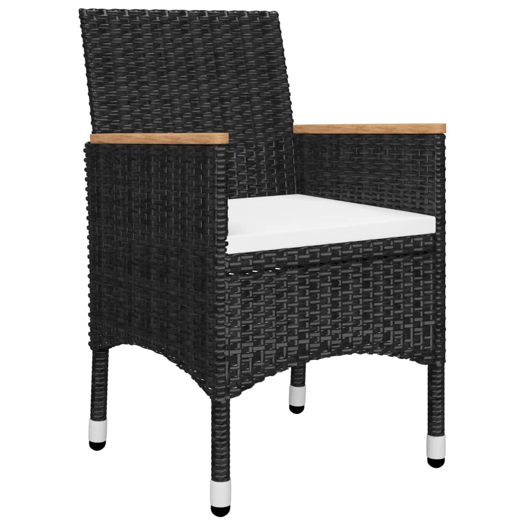 vidaXL Set mobilier bistro, 3 piese, negru, poliratan/lemn de acacia