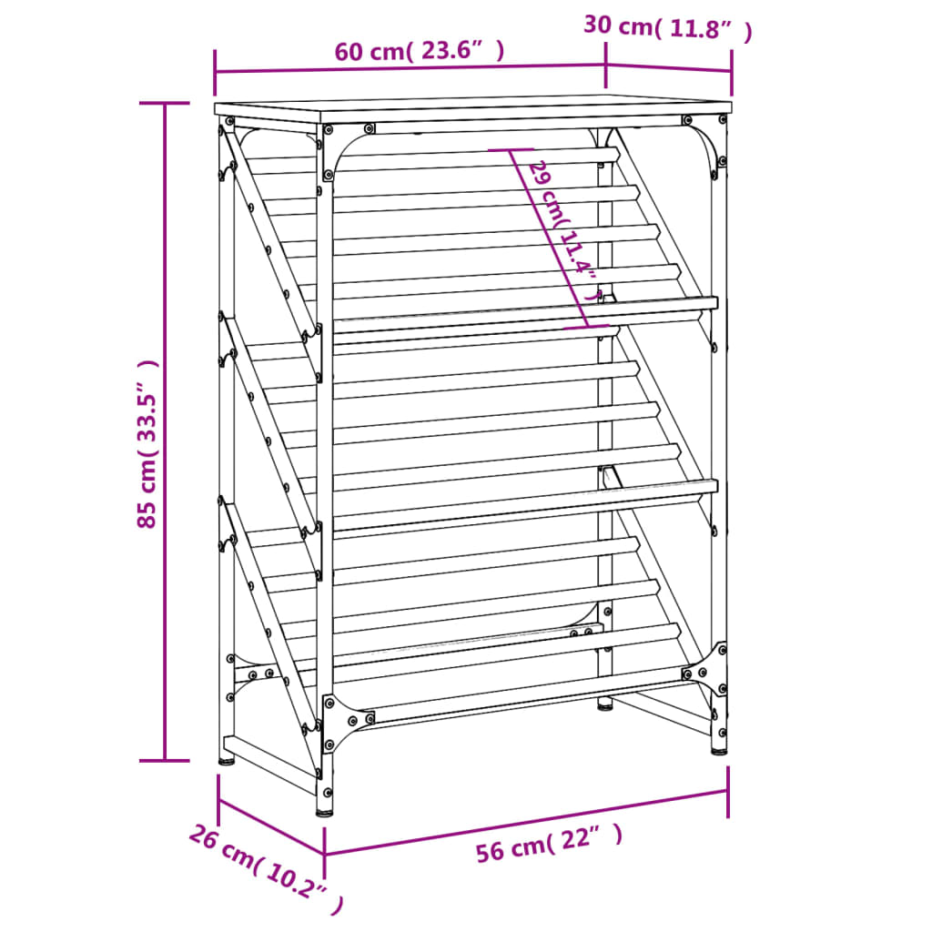 vidaXL Suport de pantofi, stejar sonoma, 60x30x85 cm, lemn prelucrat