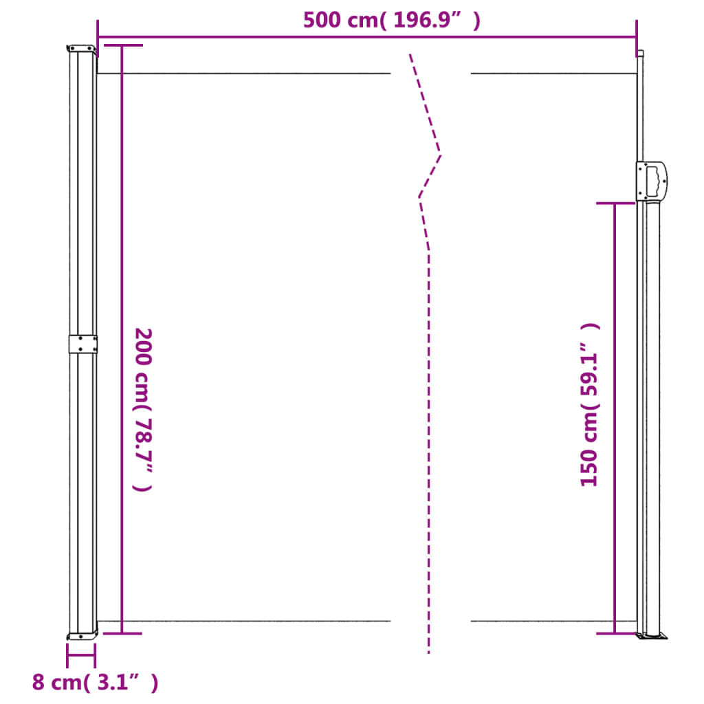 vidaXL Copertina laterală retractabilă, negru, 200x500 cm