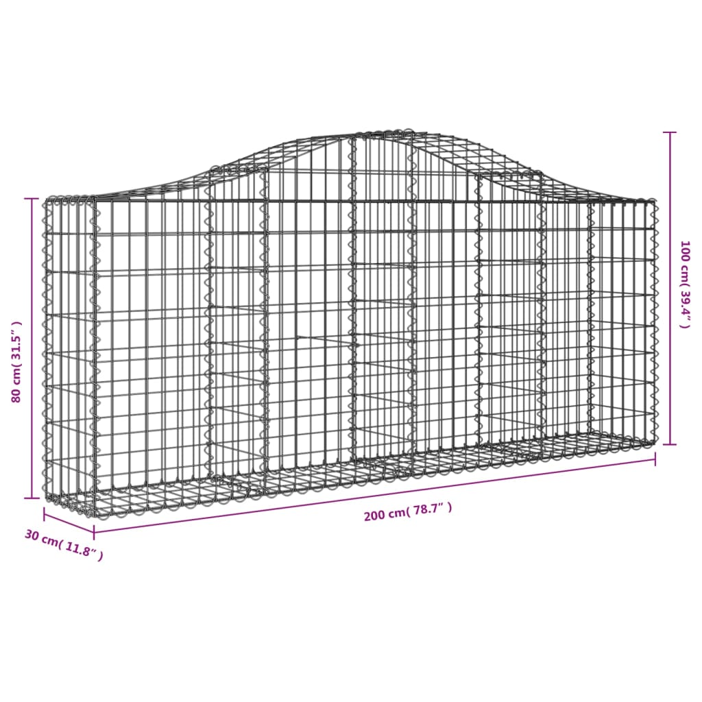 vidaXL Coșuri gabion arcuite 3 buc, 200x30x80/100cm, fier galvanizat