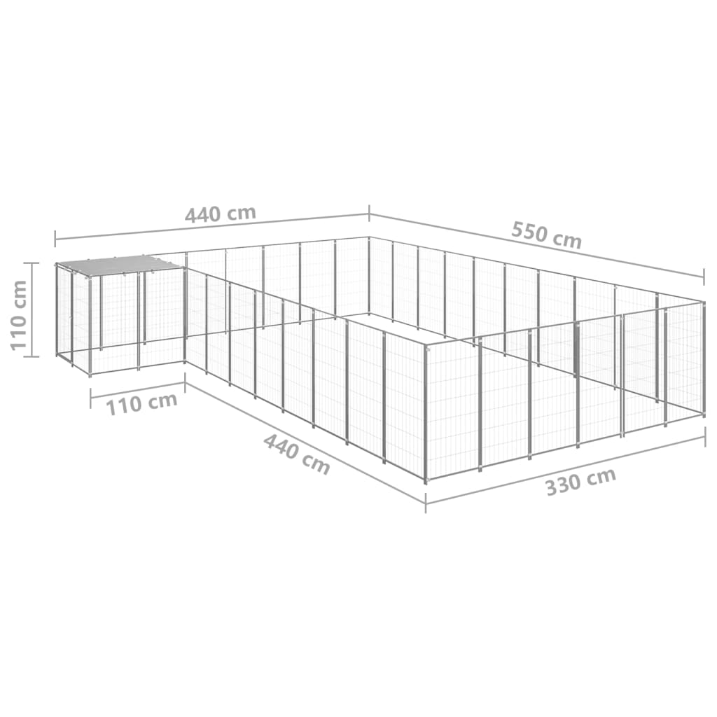 vidaXL Padoc pentru câini, argintiu, 19,36 m², oțel