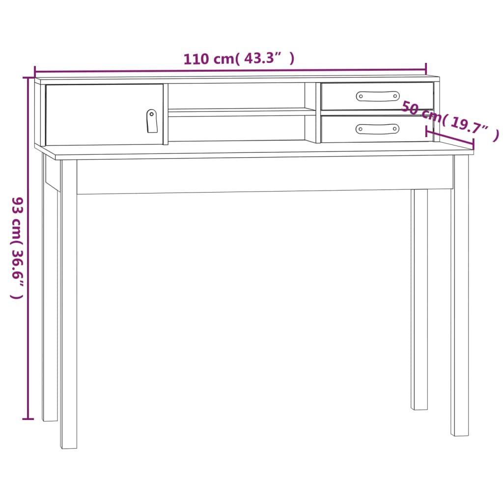 vidaXL Birou, 110x50x93 cm, lemn masiv de pin