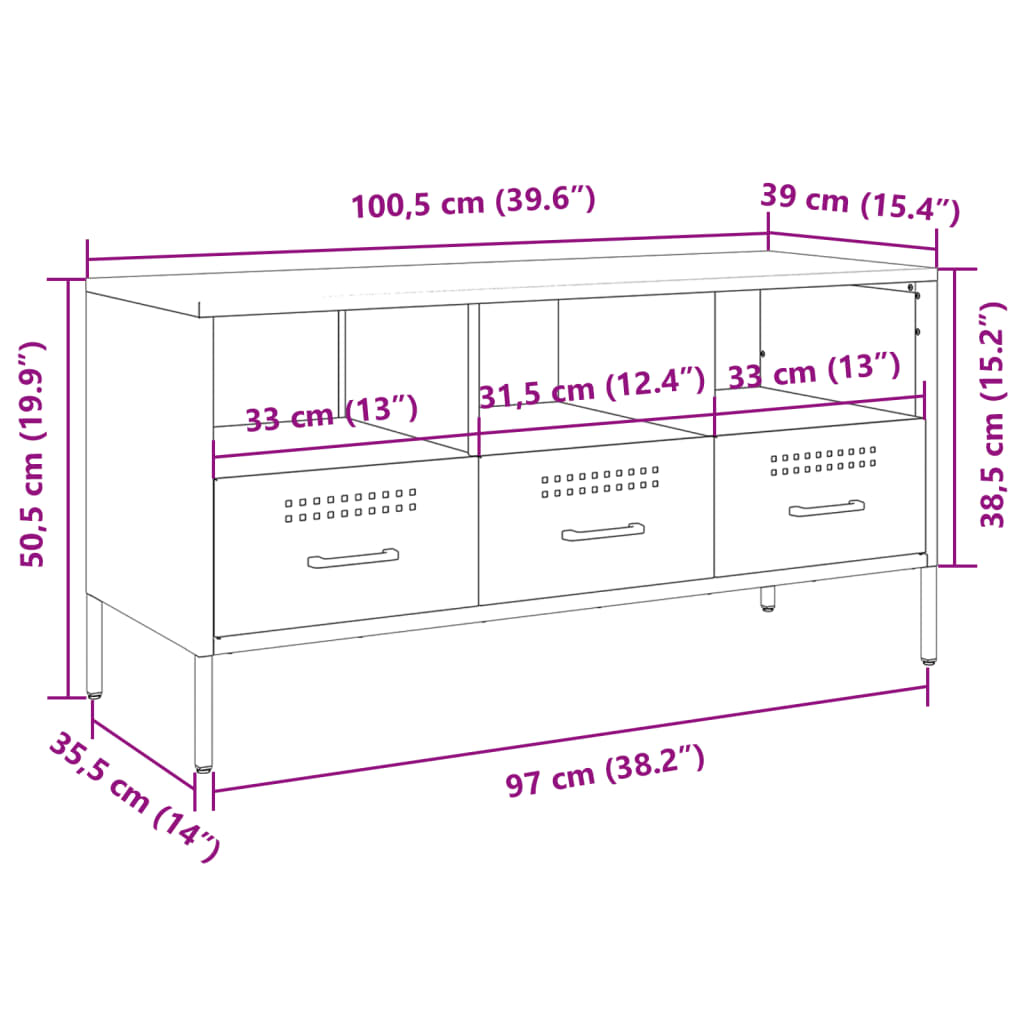 vidaXL Dulap TV, roz, 100,5x39x50,5 cm, oțel